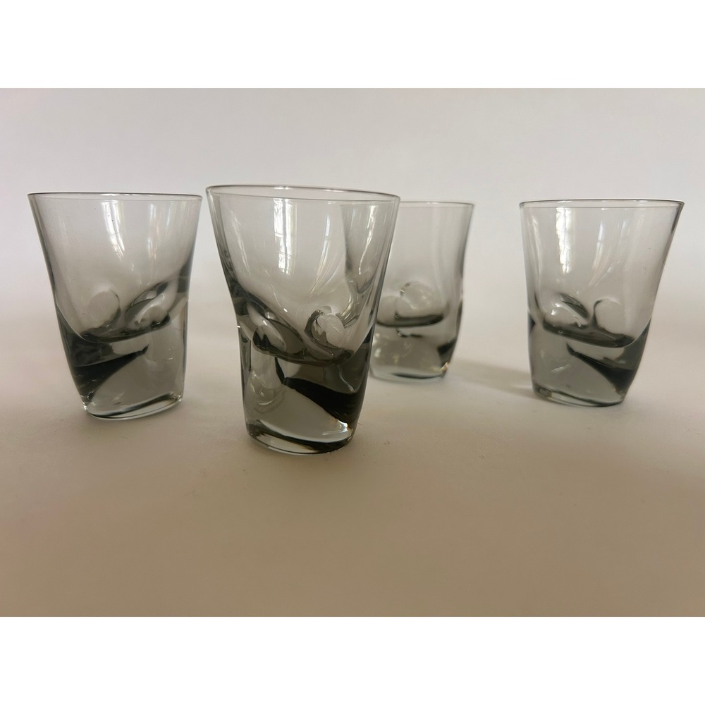 4‎ Pinched Squeezed Dimpled Smoke Grey Shot Glasses MCM Barware Bar Cart